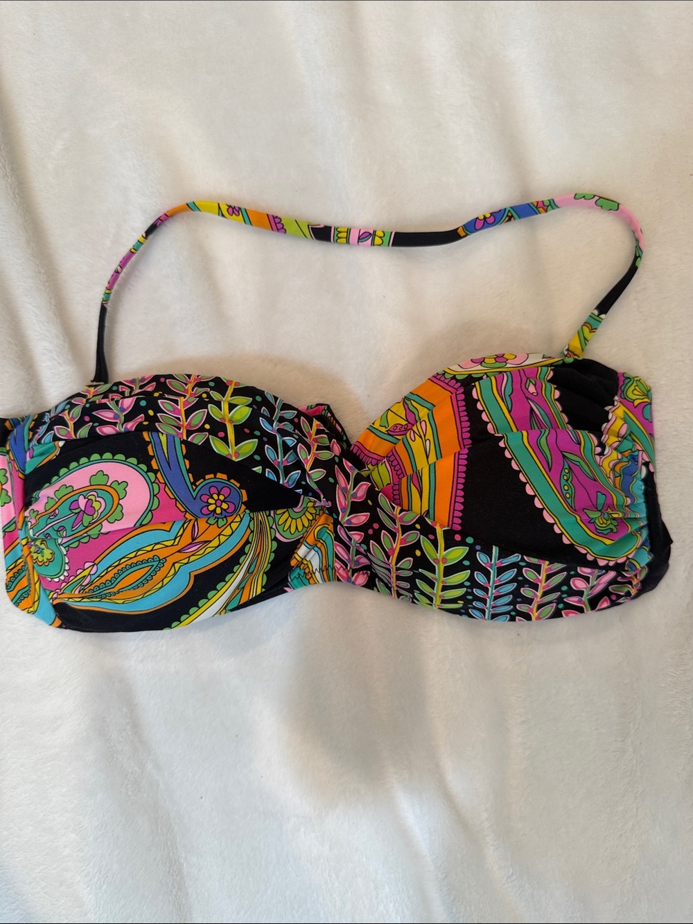 Trina Turk Black Multicolor Paisley Bandeau Bikini Top